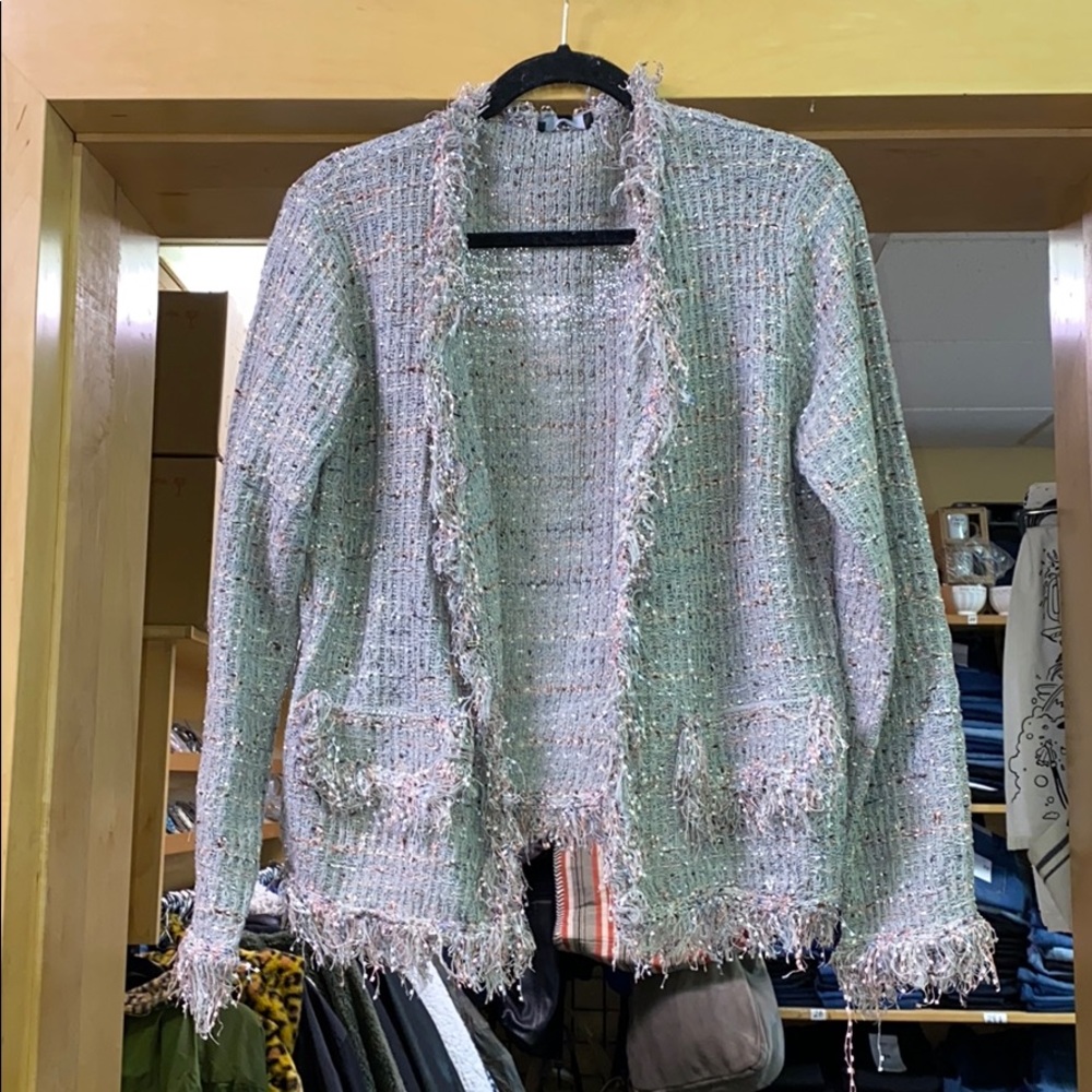 Fate gray Knit blazer with fringe detail